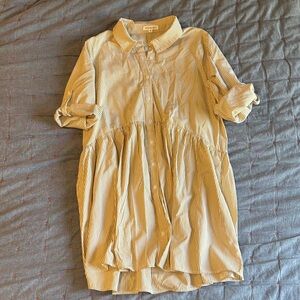 Wishlist Striped Shirt Dress in Tan and White